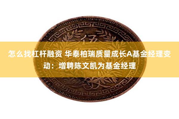 怎么找杠杆融资 华泰柏瑞质量成长A基金经理变动：增聘陈文凯为基金经理